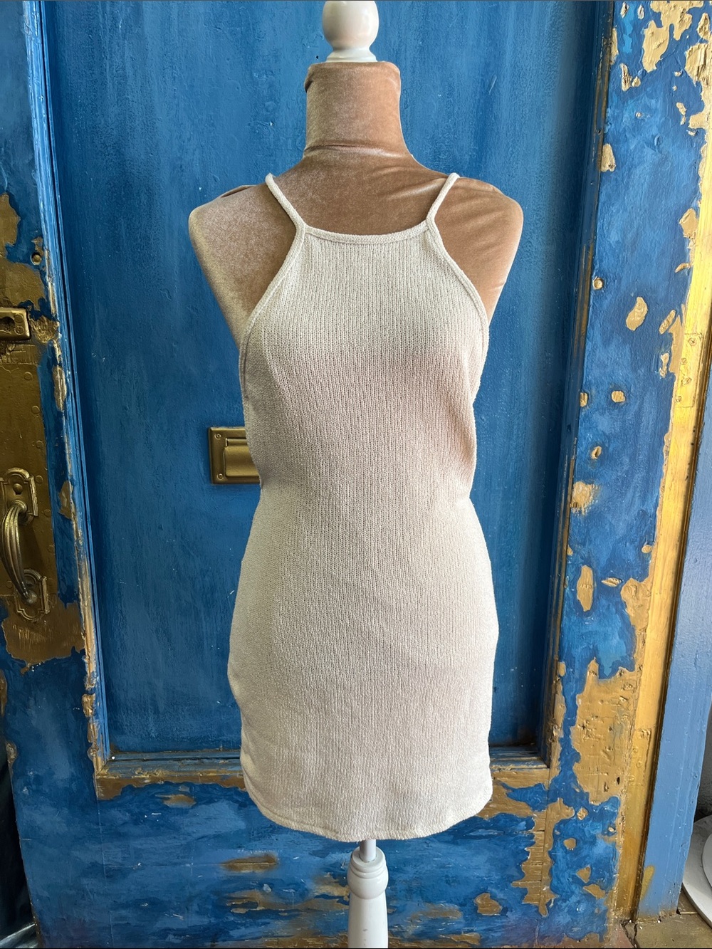 Pull&Bear Cream Knit Halter Mini Dress